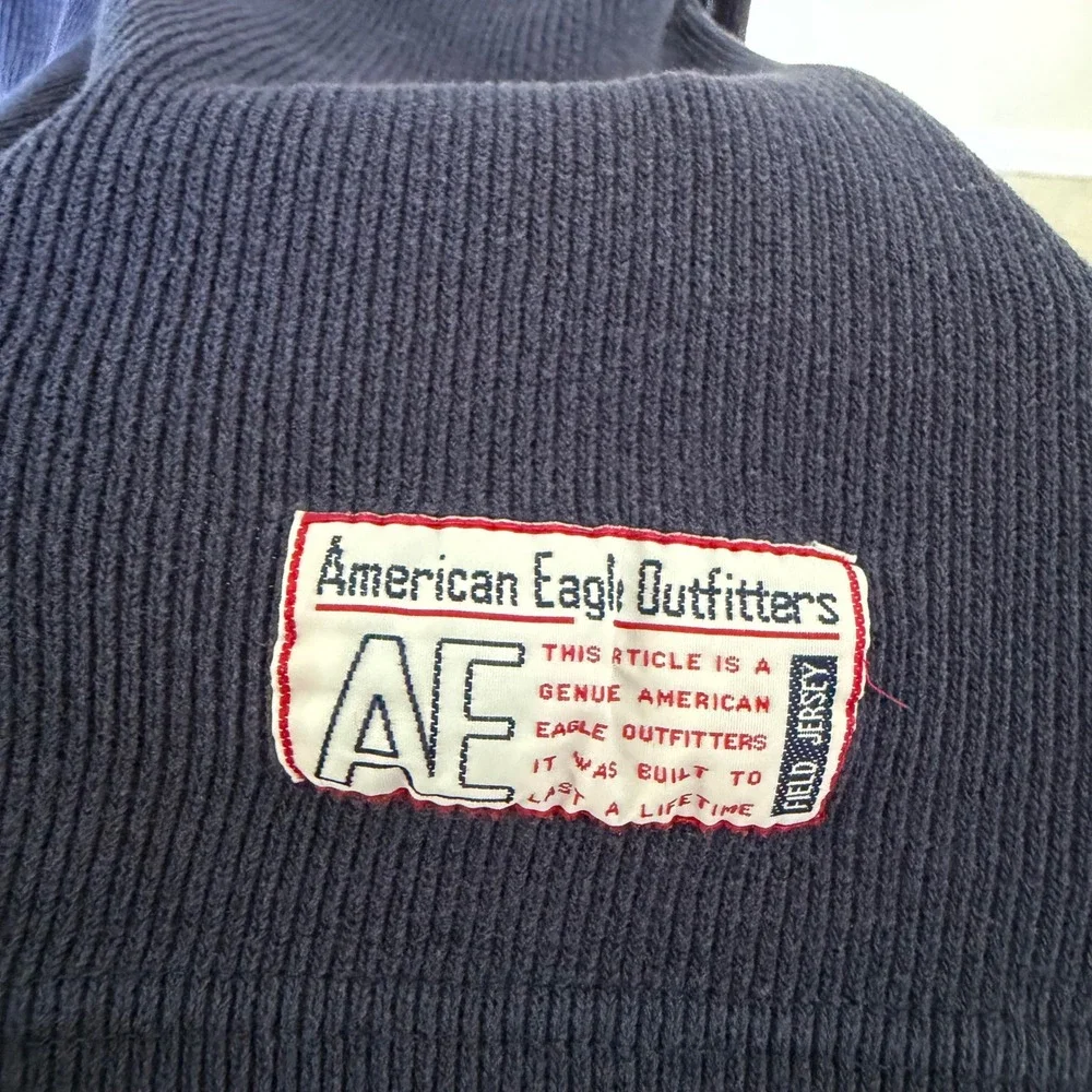 American‎ Eagle Outfitters Field Jersey Ribbed Long Sleeve Shirt Navy Blue XL